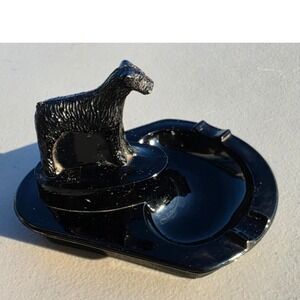 Vtg Scottie Dog Ashtray Art Deco Figural Terrier Schnauzer Black glass LE Smith